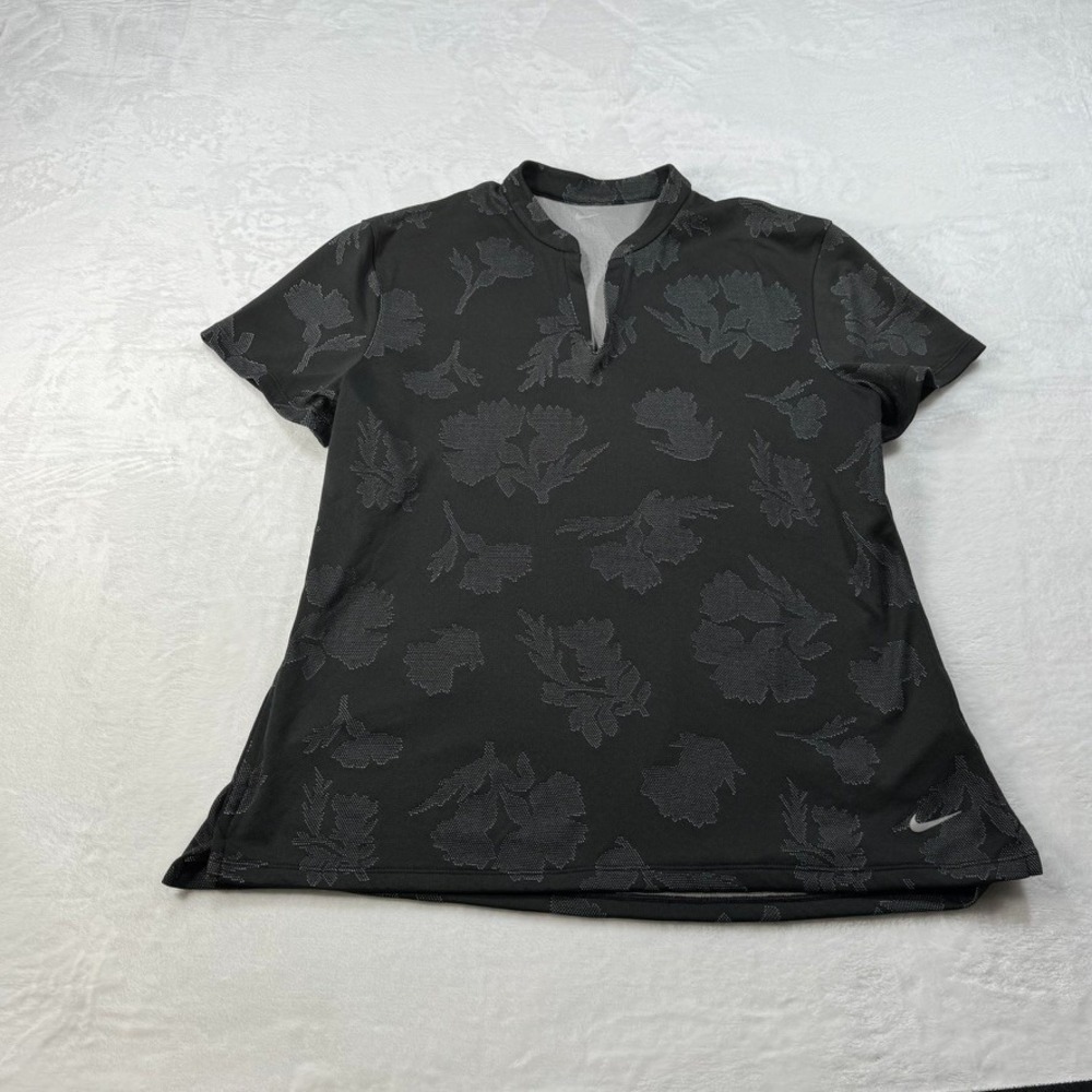 NIKE - Women's Large - Black DRI-FIT Short sleeve - V Neck Golf Top - DA3138-010